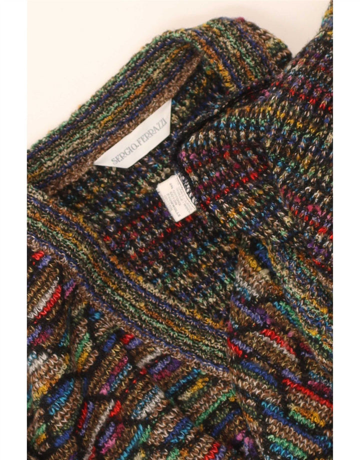Vintage hombres V-cuello jumper suéter pequeño multicolor Chevron lana