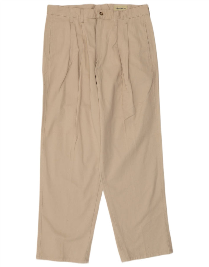 Eddie Bauer Pantalón chino con pinzas para hombre W34 L30 Algodón beige