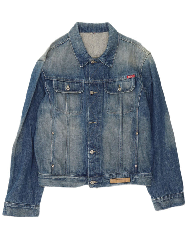Vintage hombres chaqueta de mezclilla Reino Unido 44 2XL algodón azul