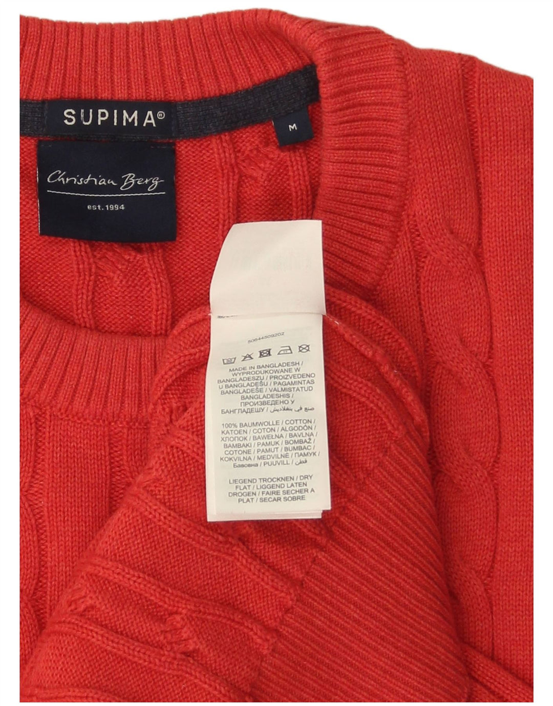 Christian Berg Jersey de cuello redondo para hombre de algodón rojo medio