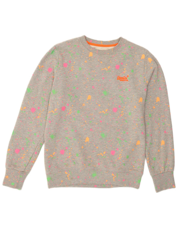 Superdry Mujer Sudadera Jumper UK 46 Grande Gris Manchado Algodón
