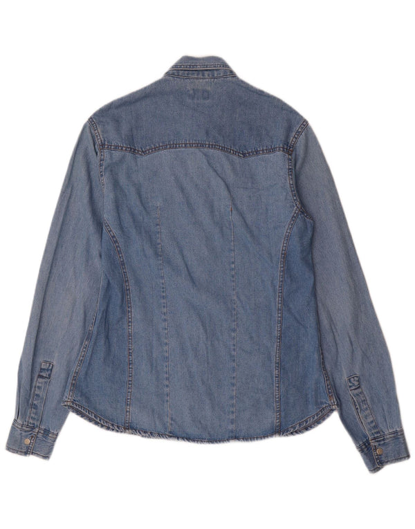 Vintage mujer denim camisa Reino Unido 18 XL algodón azul