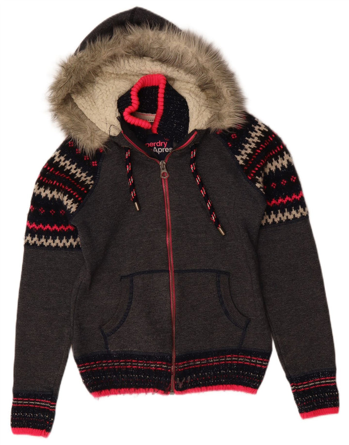 Superdry Sudadera con capucha y cremallera para mujer Reino Unido 10 Small Grey Chevron Poliéster
