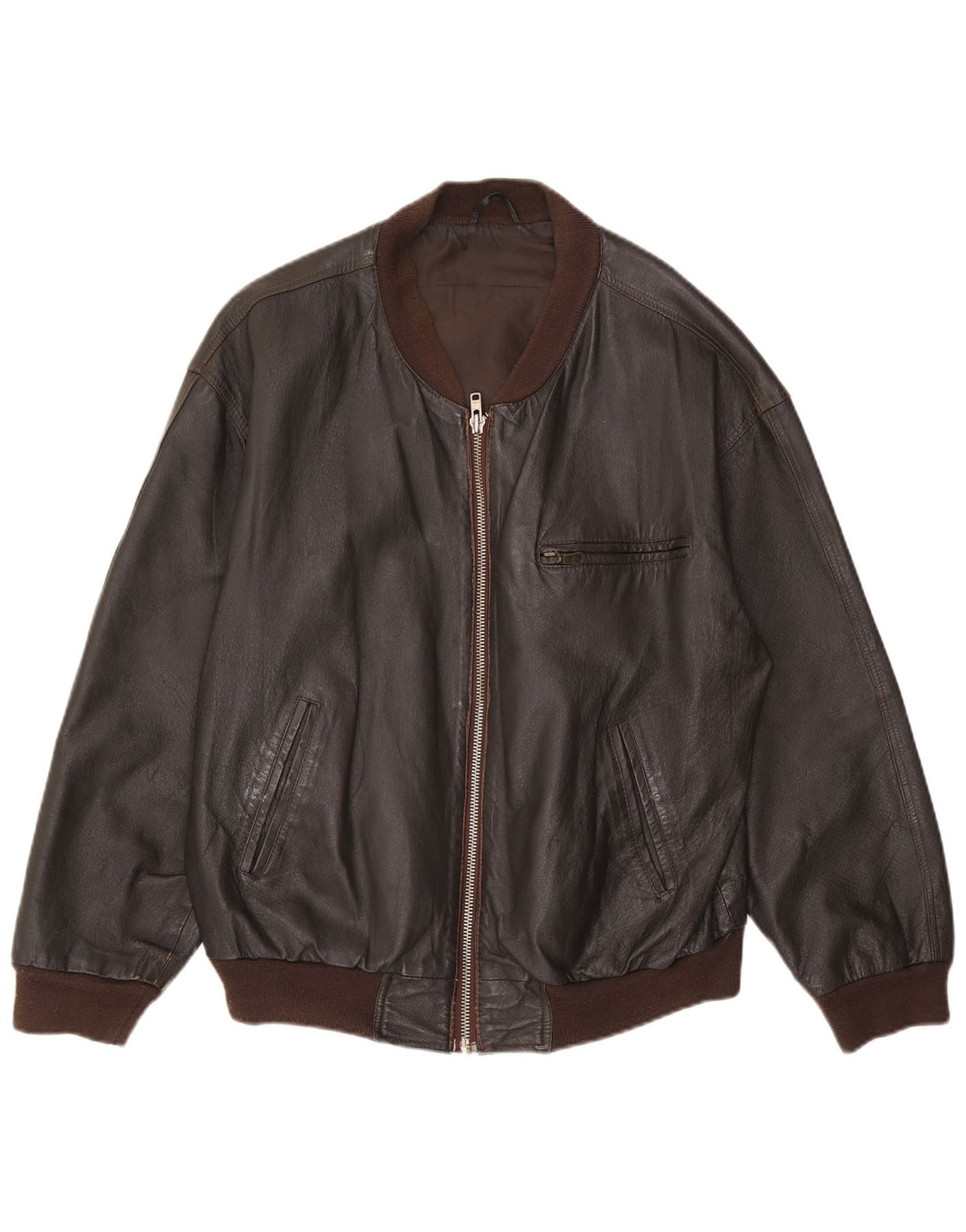 VINTAGE Chaqueta de cuero holgada para hombre Reino Unido 36 Cuero marrón pequeño