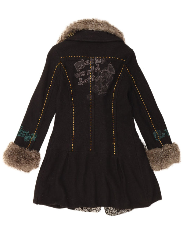 Desigual Abrigo gráfico de doble botonadura para mujer EU 36 Pequeño Lana floral negra