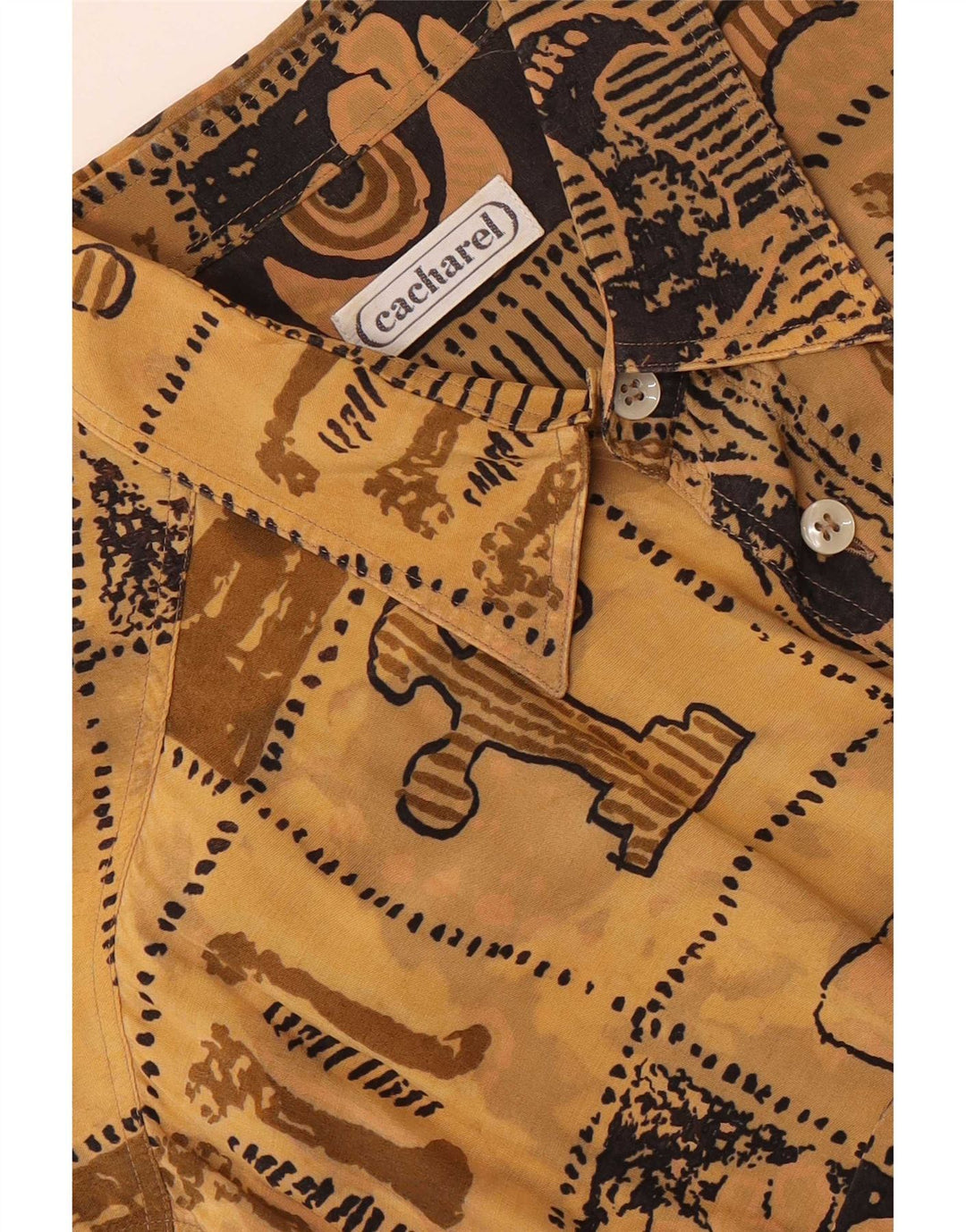 Cacharel Camisa de manga corta para hombre Talla 15 1/2 39 Marrón medio Geométrico