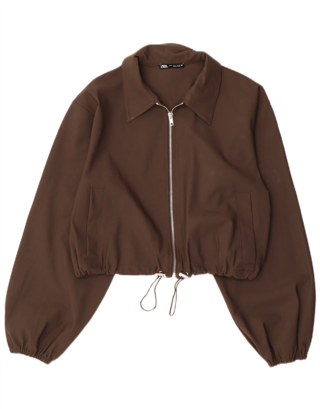 Zara Mujer Crop Bomber Jacket UK 10 Small Marrón Poliamida