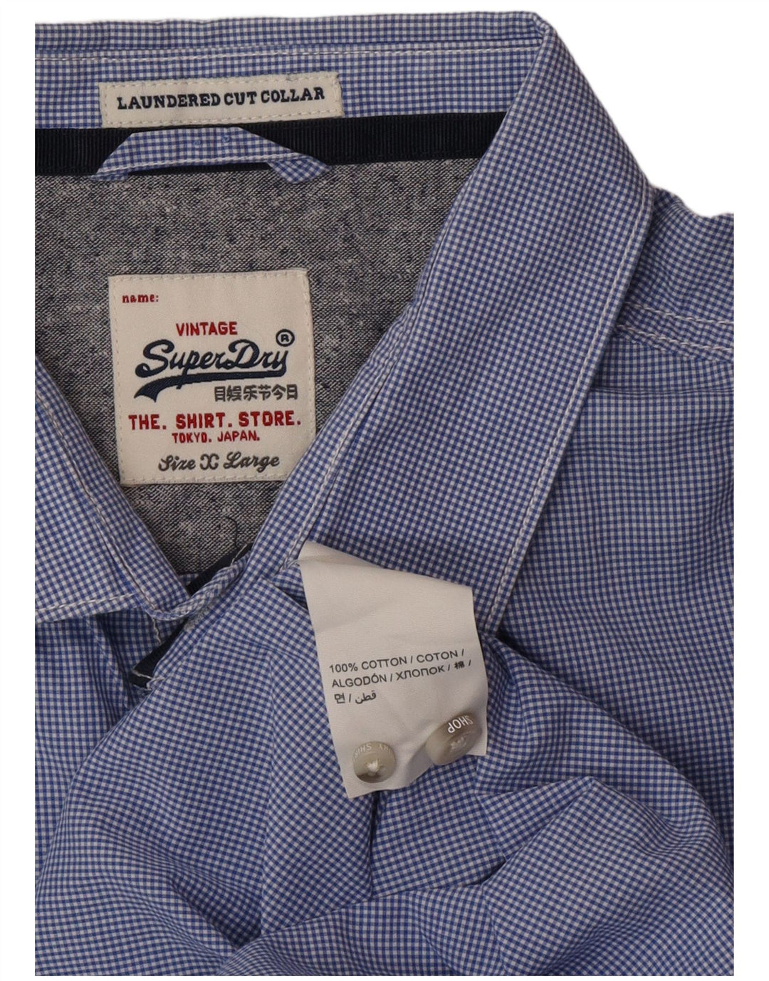 SUPERDRY Camisa Hombre XL Algodón Vichy Azul