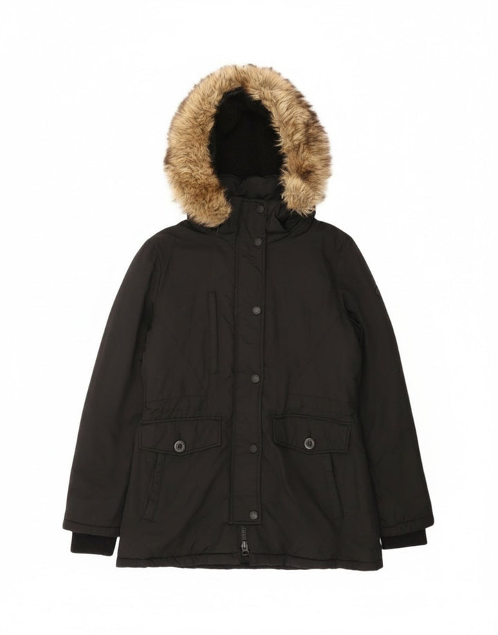 Superdry Parka con capucha para mujer, talla 42, nailon negro mediano