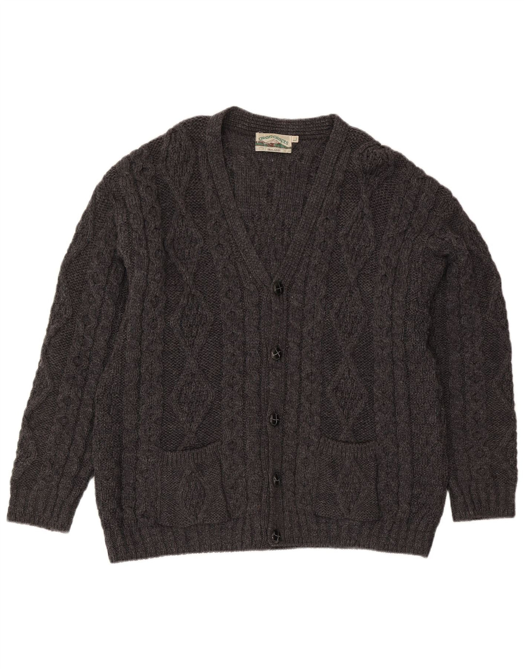 Aran Crafts Suéter tipo cárdigan para hombre de lana gris grande