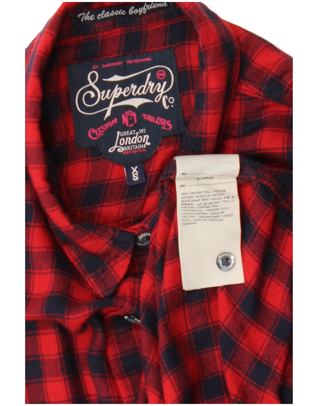 SUPERDRY Camisa de franela para mujer UK 6 XS Red Check Viscosa