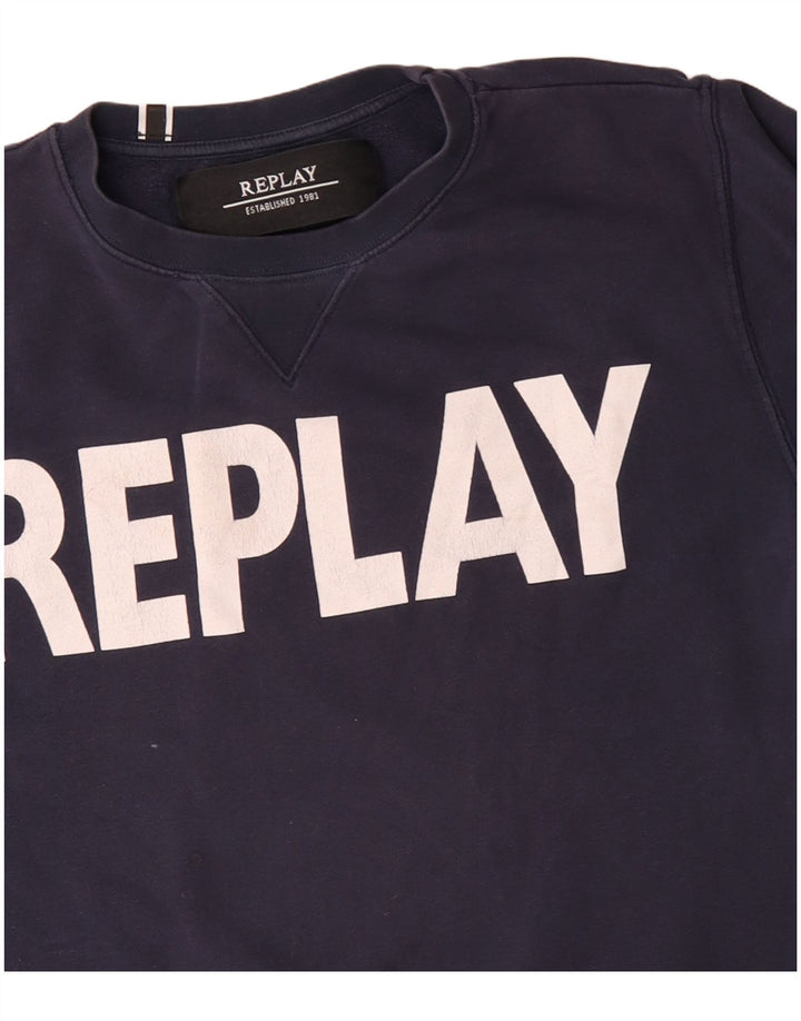 Replay Sudadera Gráfica para Hombre Jersey De Algodón Azul Marino Mediano