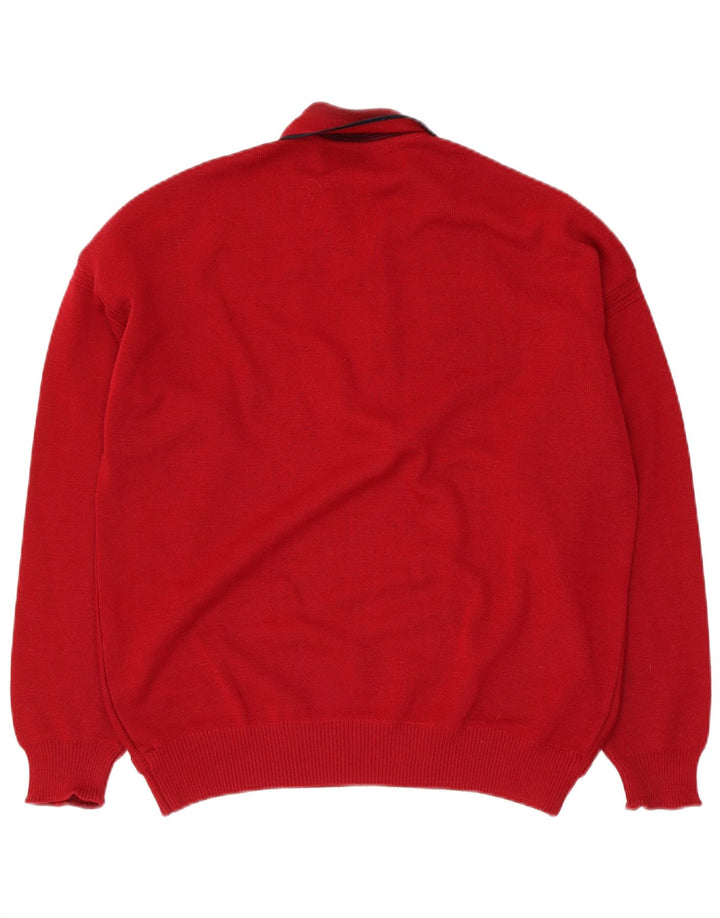 Vintage hombres polo cuello jersey suéter medio rojo geométrico