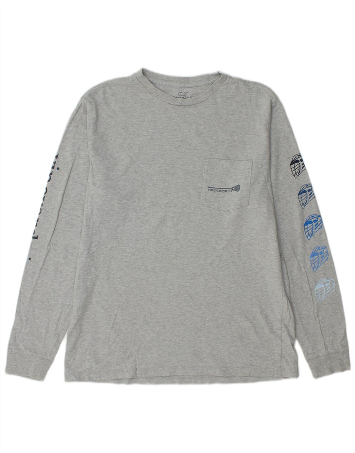 VINEYARD VINES Top gráfico para hombre manga larga pequeño algodón gris