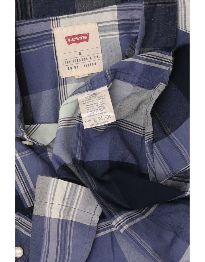 Camisa Levi's Hombre Manga Corta XL Azul Cuadros Algodón