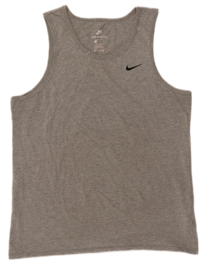 NIKE Camiseta sin mangas de corte atlético para hombre, talla pequeña, algodón moteado gris