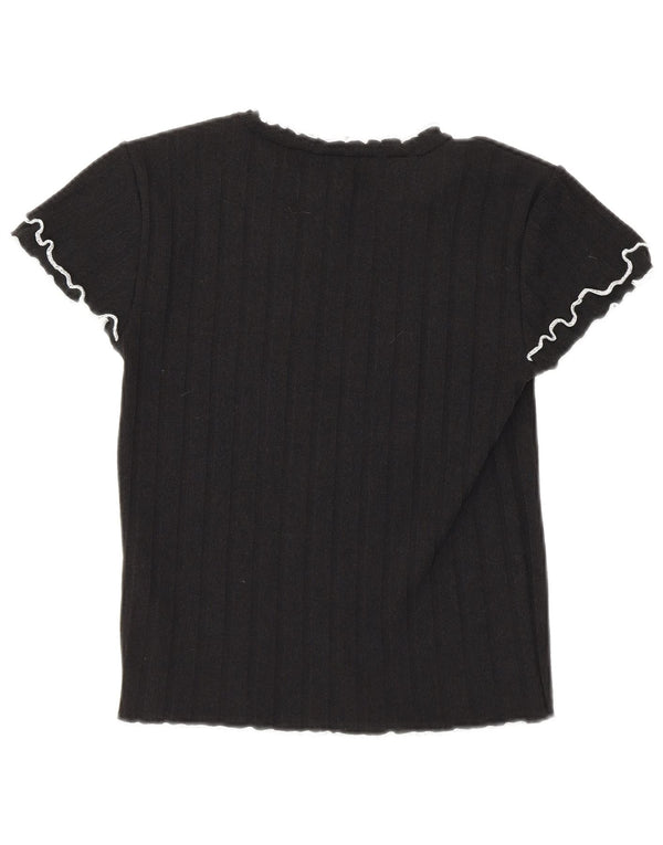 Zara Mujer Crop Camiseta Top UK 40 Mediano Negro Poliéster