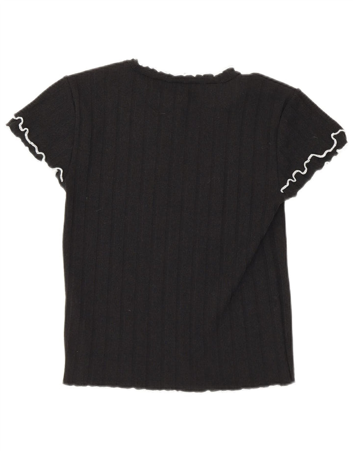 Zara Mujer Crop Camiseta Top UK 40 Mediano Negro Poliéster
