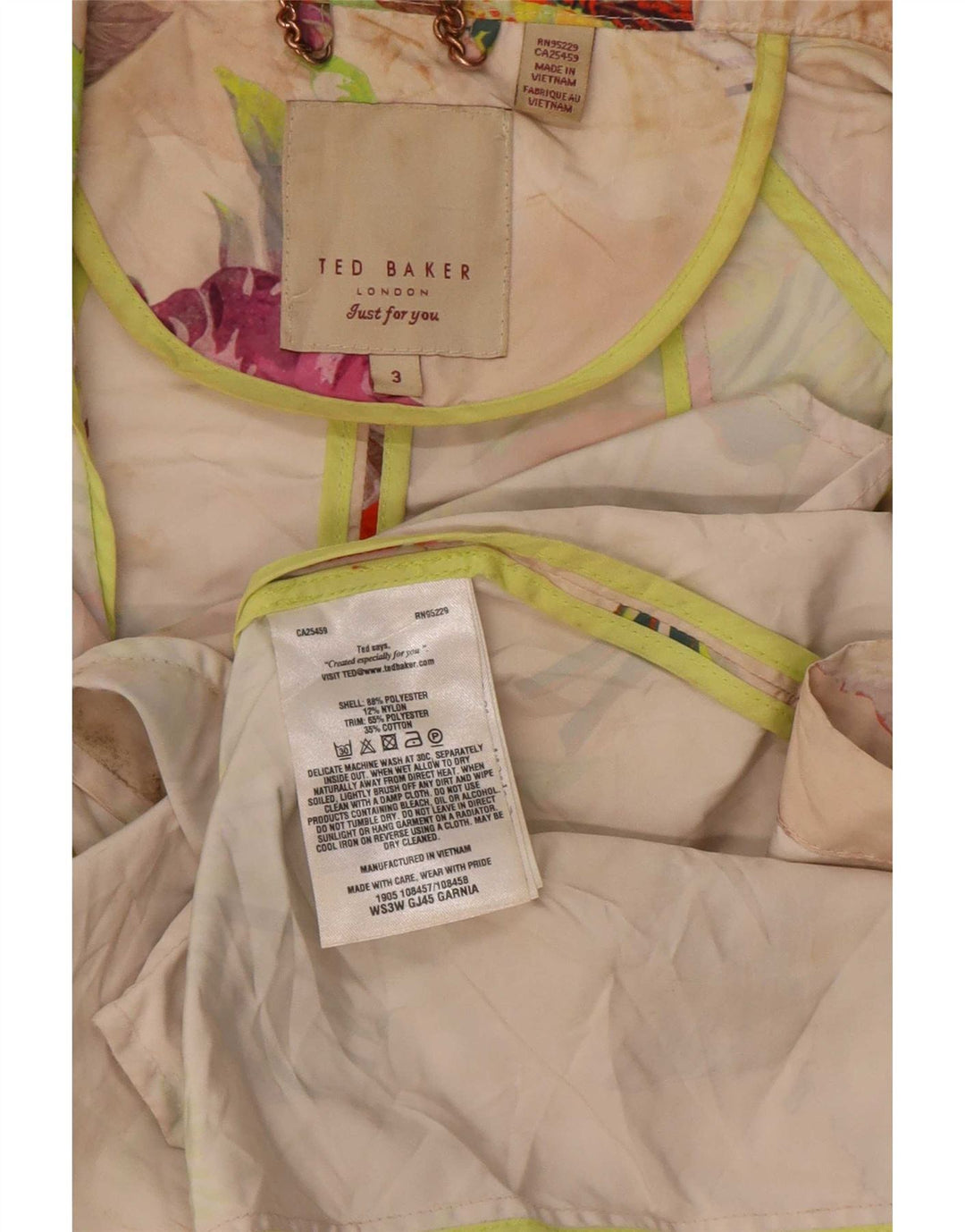 Ted Baker Chaqueta impermeable con capucha para mujer talla 3 mediana multicolor floral