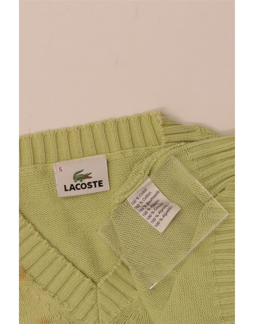 LACOSTE Jersey con cuello en V para hombre Talla 5 Grande Algodón verde