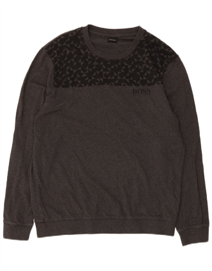 Hugo Boss Mujer Sudadera Jumper UK 14 Algodón Geométrico Gris Medio