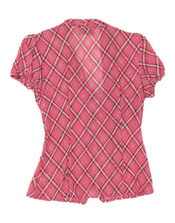 Guess Blusa de manga corta con lazo frontal para mujer UK 10 Small Pink Check