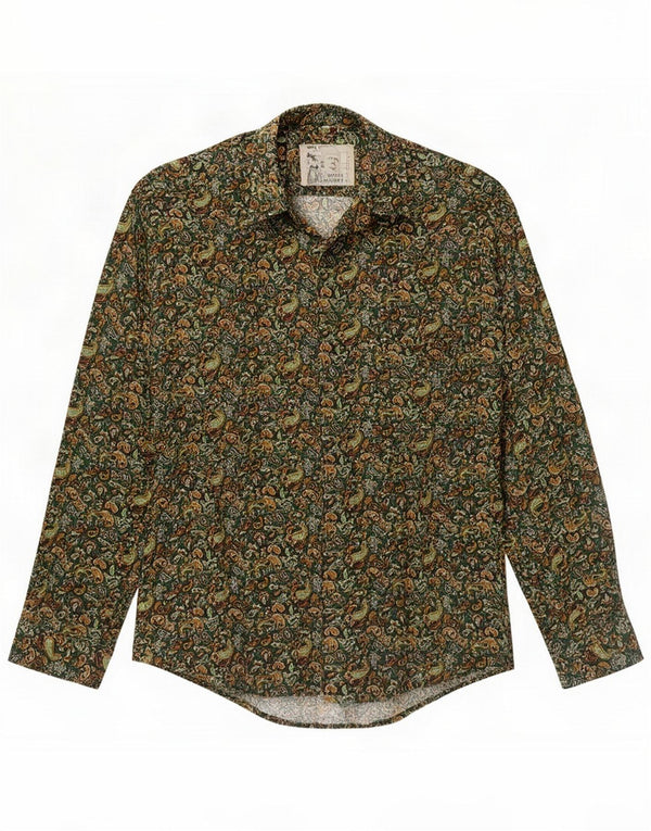 Camisa vintage para hombre Small Green Paisley Viscosa