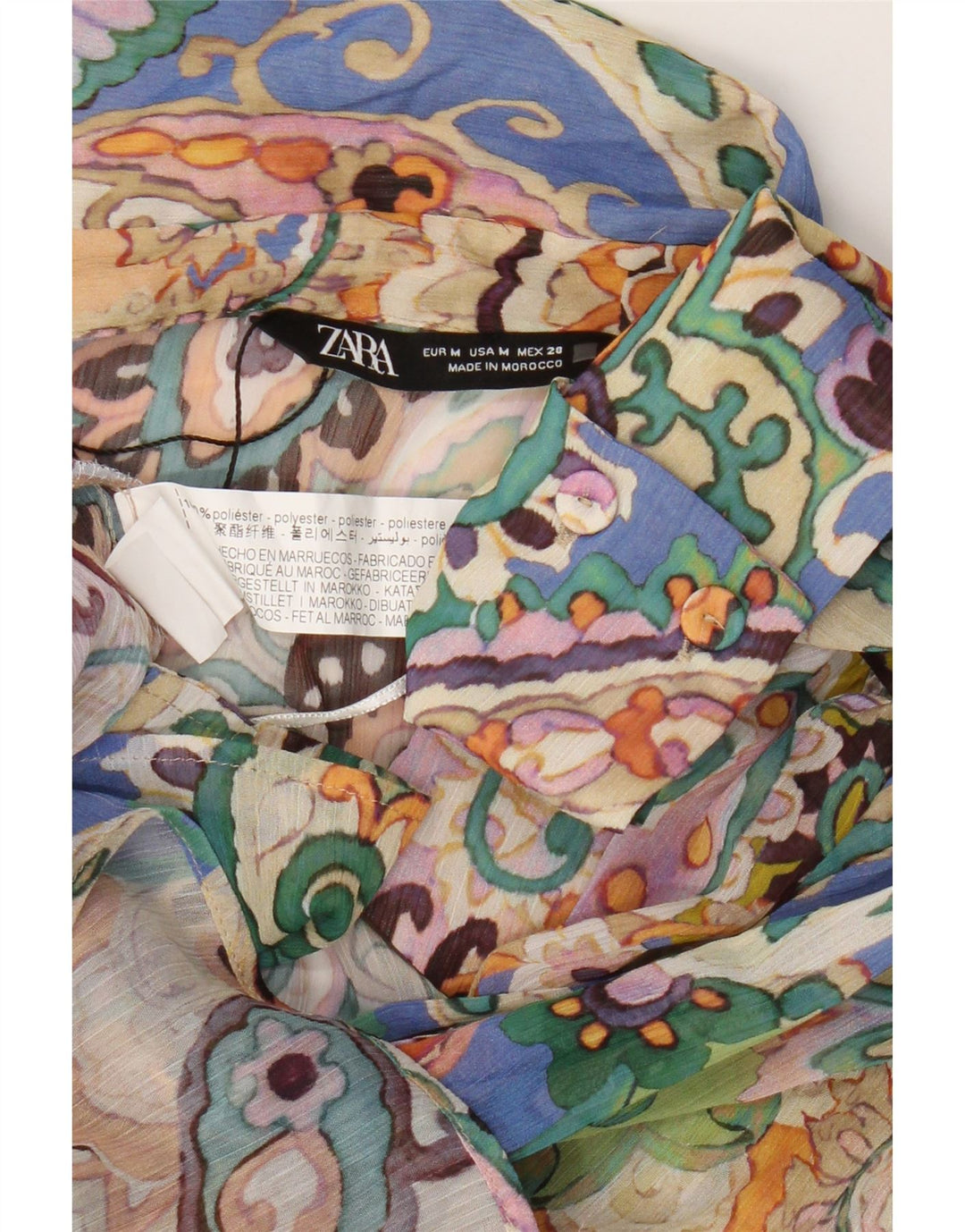 Zara Blusa camisera extragrande para mujer UK 44 Mediana Paisley multicolor