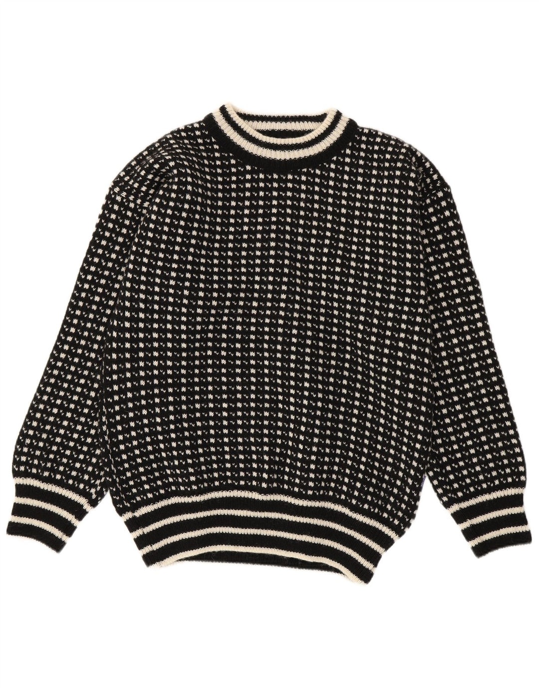 Bratens Jersey Con Cuello Barco Para Hombre De Lana Geométrica Negra Mediana