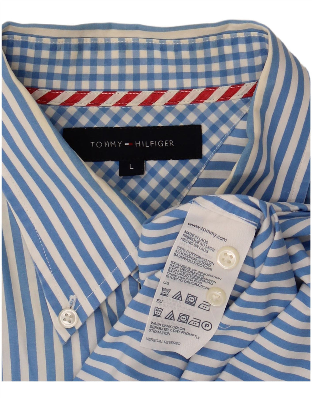 TOMMY HILFIGER Camisa de hombre grande de algodón a rayas azules