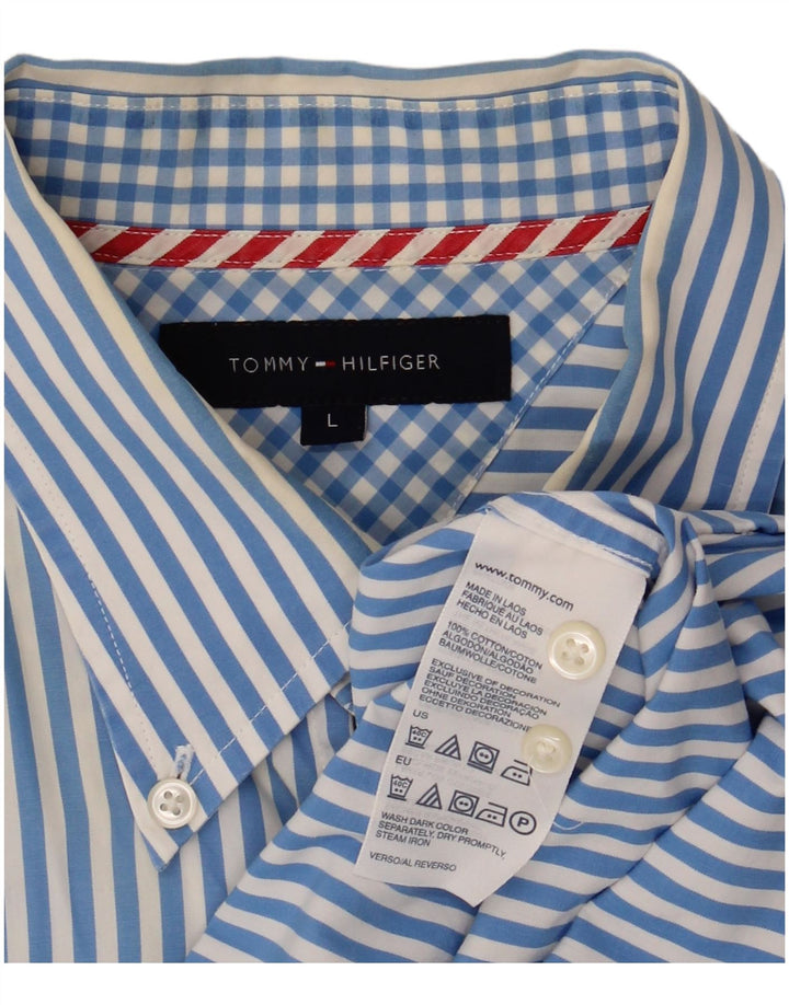 TOMMY HILFIGER Camisa de hombre grande de algodón a rayas azules