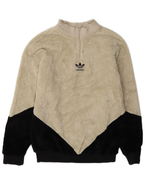Adidas Jersey de forro polar extragrande con cuello y cremallera para mujer UK 8 Small Beige Colourblock