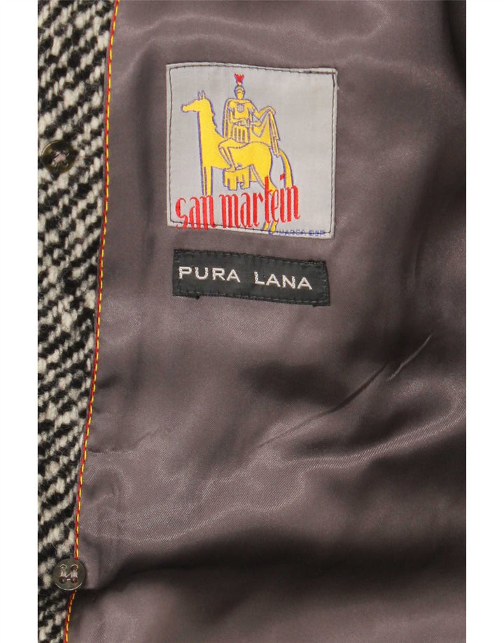 Vintage hombres doble pecho abrigo Reino Unido 38 medio gris rayado lana virgen