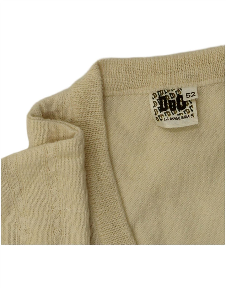 Vintage hombres V-cuello jumper suéter IT 52 lana beige grande