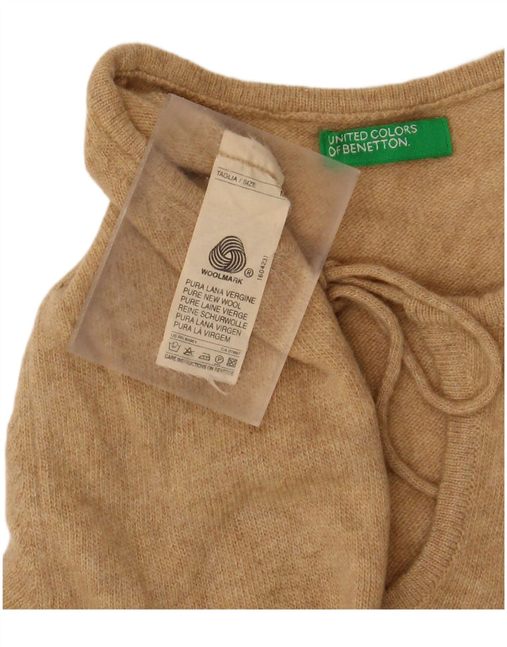 BENETTON Suéter tipo jersey con cuello barco para mujer UK 42 Lana virgen beige medio