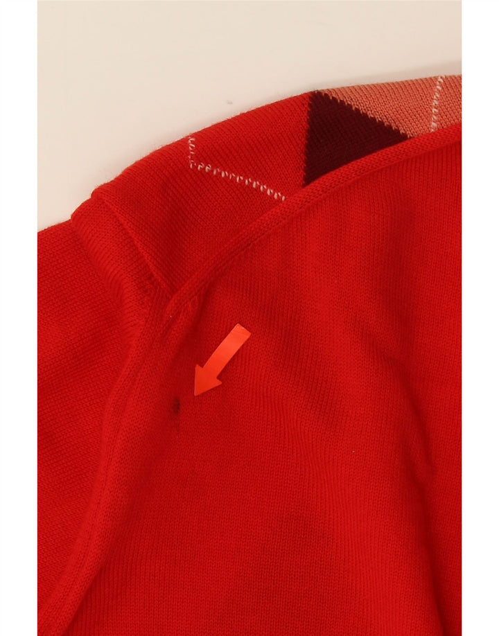 VINTAGE Hombres V-Cuello Jumper Suéter Medio Rojo Argyle/Diamante
