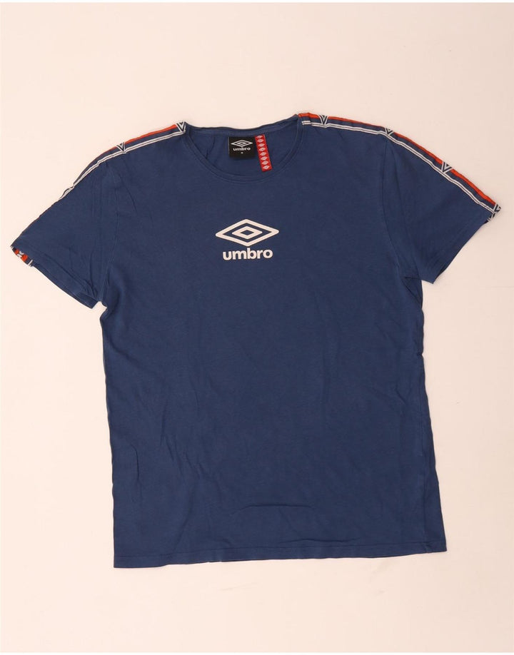 Umbro Hombre Camiseta Gráfica Top Algodón Colorblock Azul Medio