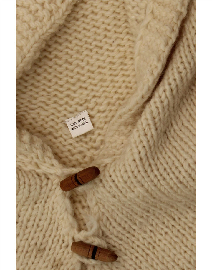 Vintage mujer con capucha Poncho Jumper un tamaño de lana blanca