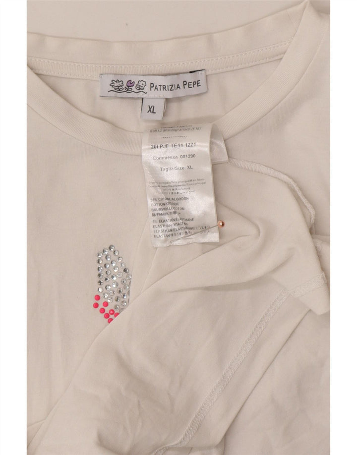 PATRIZIA PEPE Top gráfico para niña Manga larga 7-8 años XL Algodón blanco