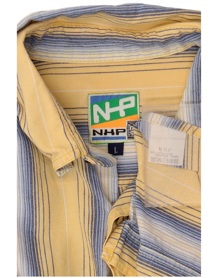 VINTAGE Camisa de hombre grande de algodón a rayas amarillas