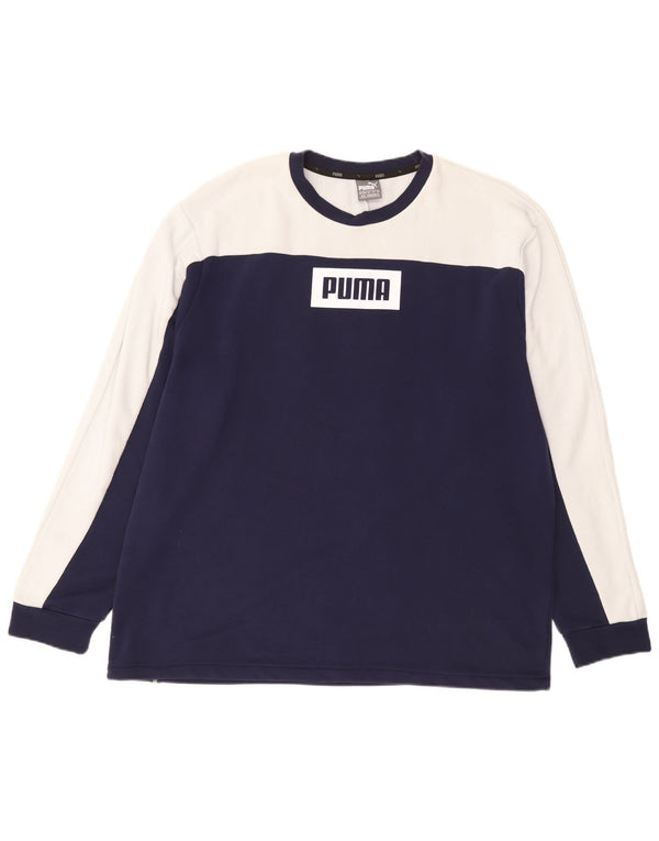 Puma Camiseta gráfica de manga larga para hombre XL Azul marino Colorblock Algodón