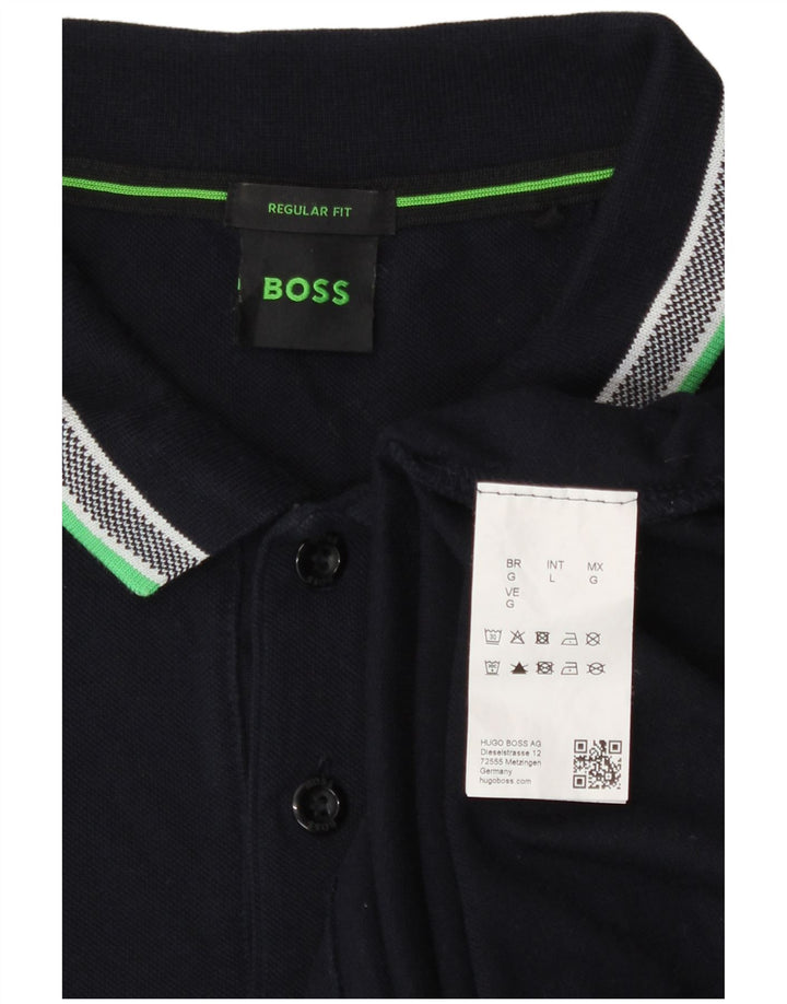 Hugo Boss Polo de manga larga para hombre, ajuste regular, talla grande, algodón azul marino