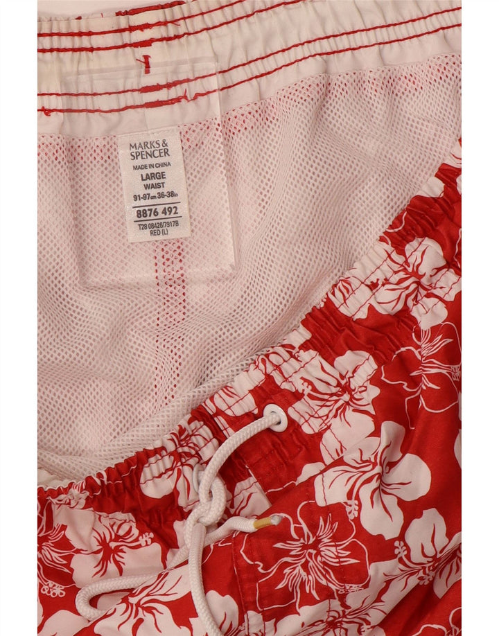 Marks & Spencer Bañador para hombre, talla grande, poliéster floral rojo