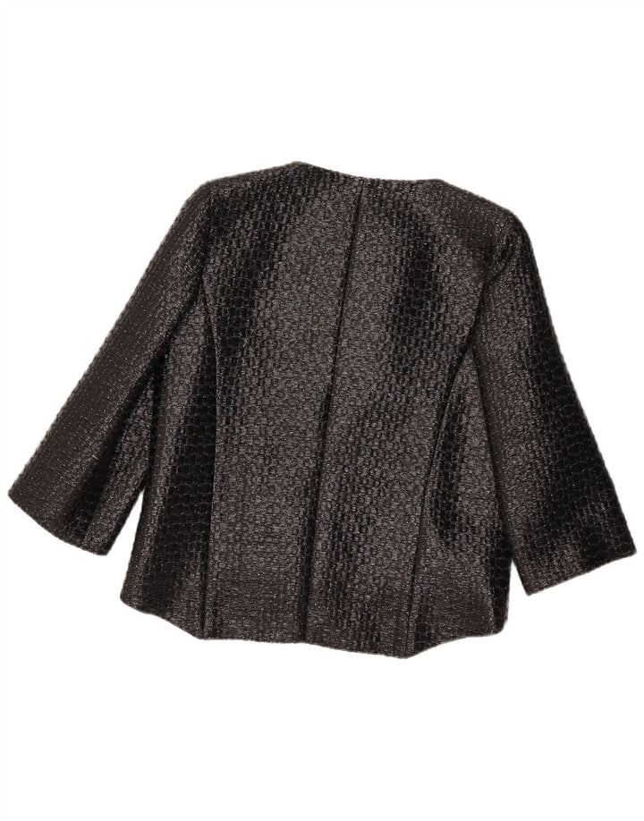 Vintage mujer 3/4 manga Blazer chaqueta Reino Unido 12 medio negro geométrico