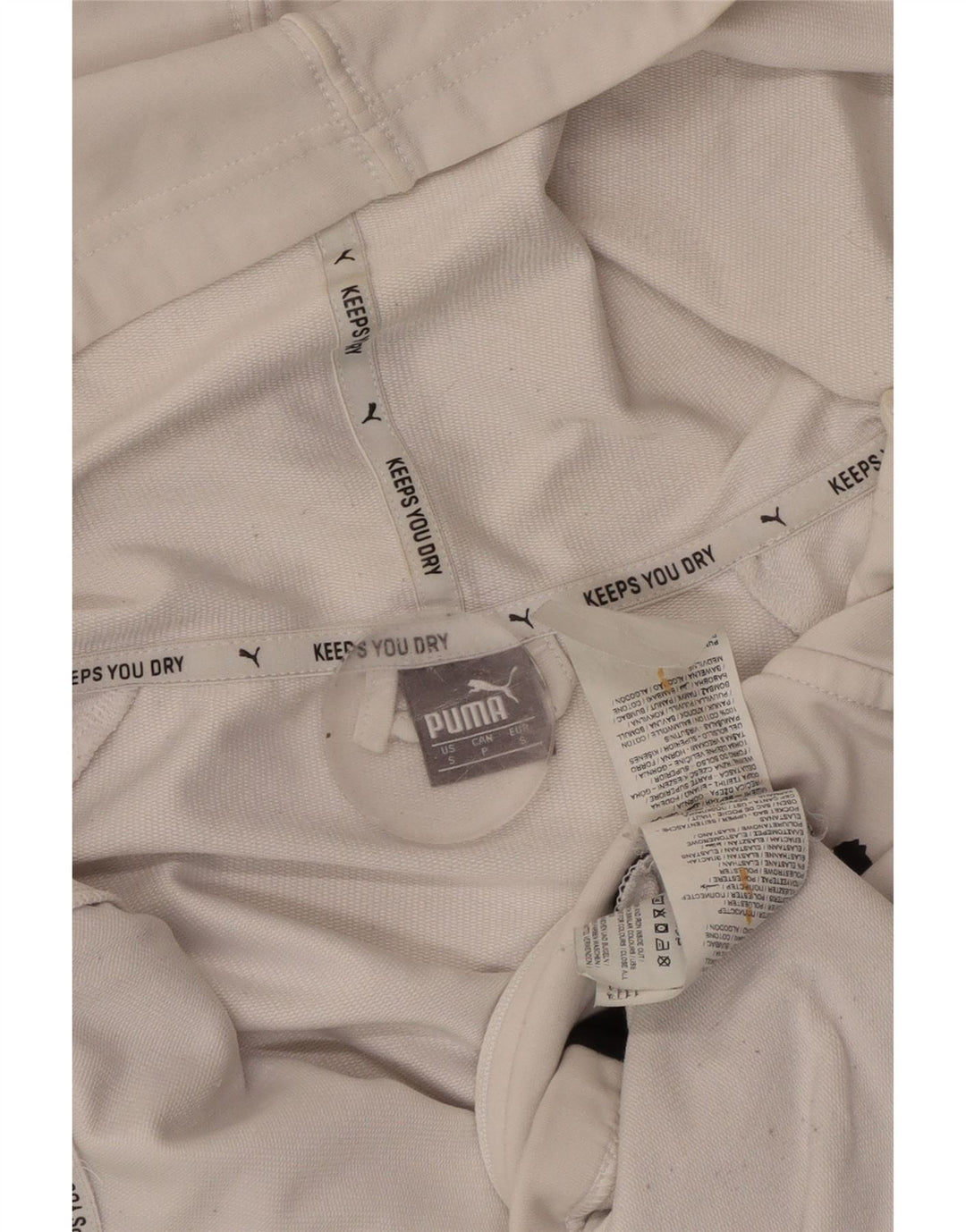 PUMA Suéter con capucha y cremallera gráfica para mujer UK 10 Small White Colourblock