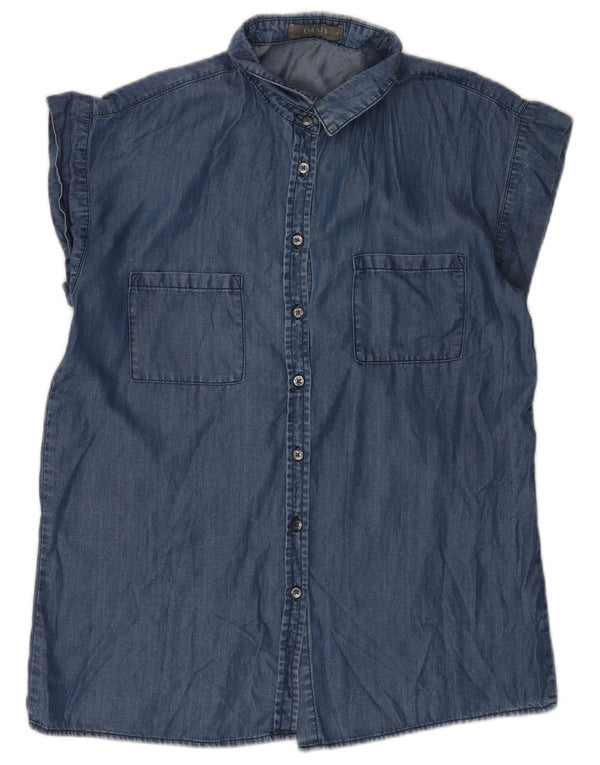 Oasis Blusa vaquera de manga corta para mujer UK 10 Small Blue Lyocell
