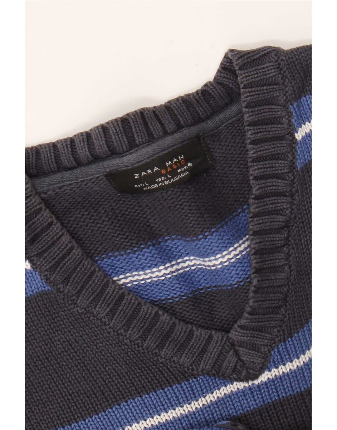 Zara Hombre Jersey Con Cuello En V Jersey Grande Gris Rayas
