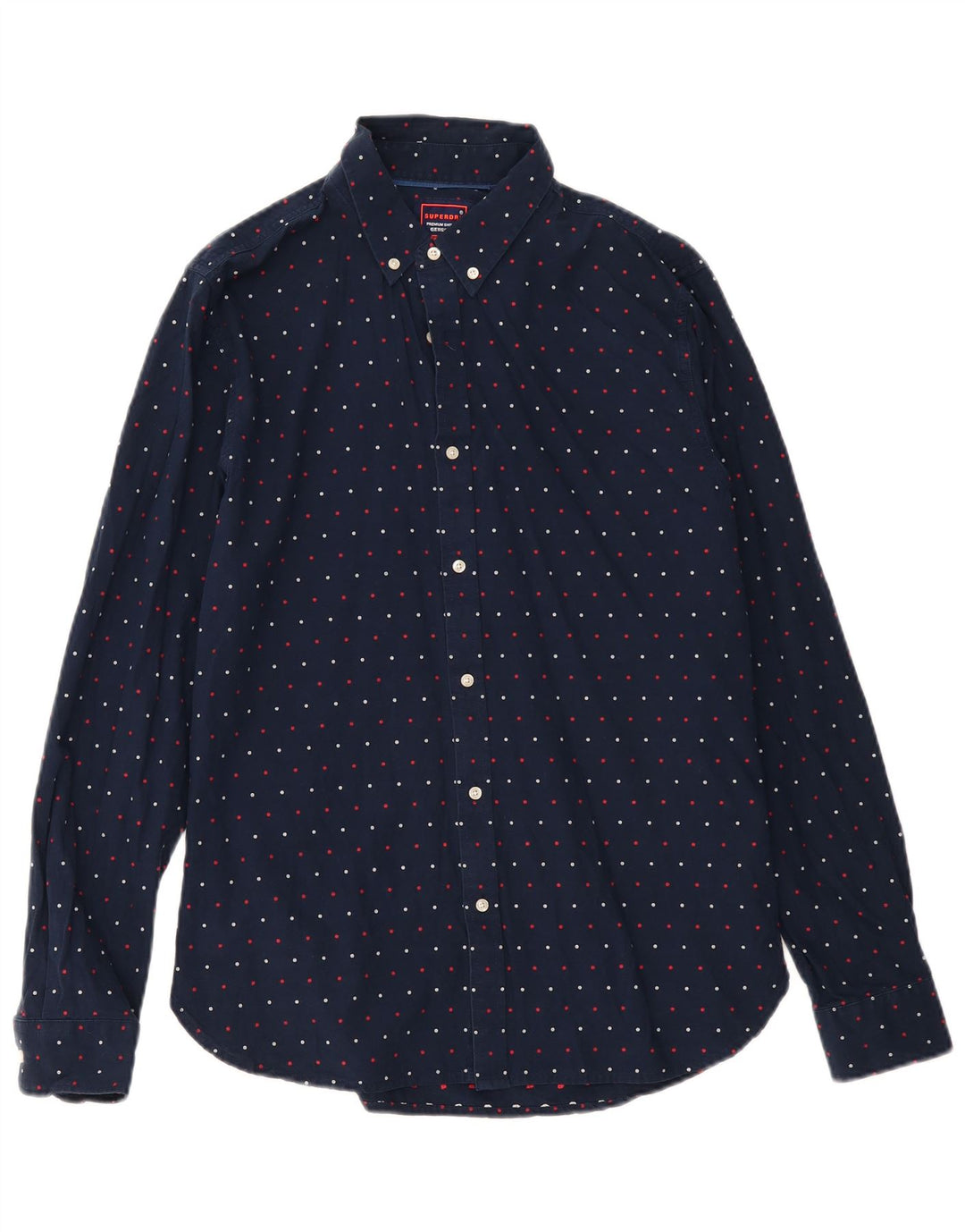 SUPERDRY Camisa de corte regular para hombre de algodón con lunares azul marino grande