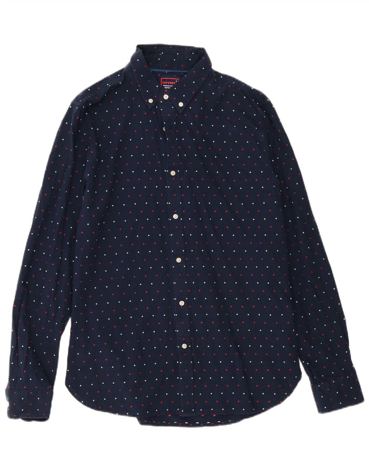 SUPERDRY Camisa de corte regular para hombre de algodón con lunares azul marino grande