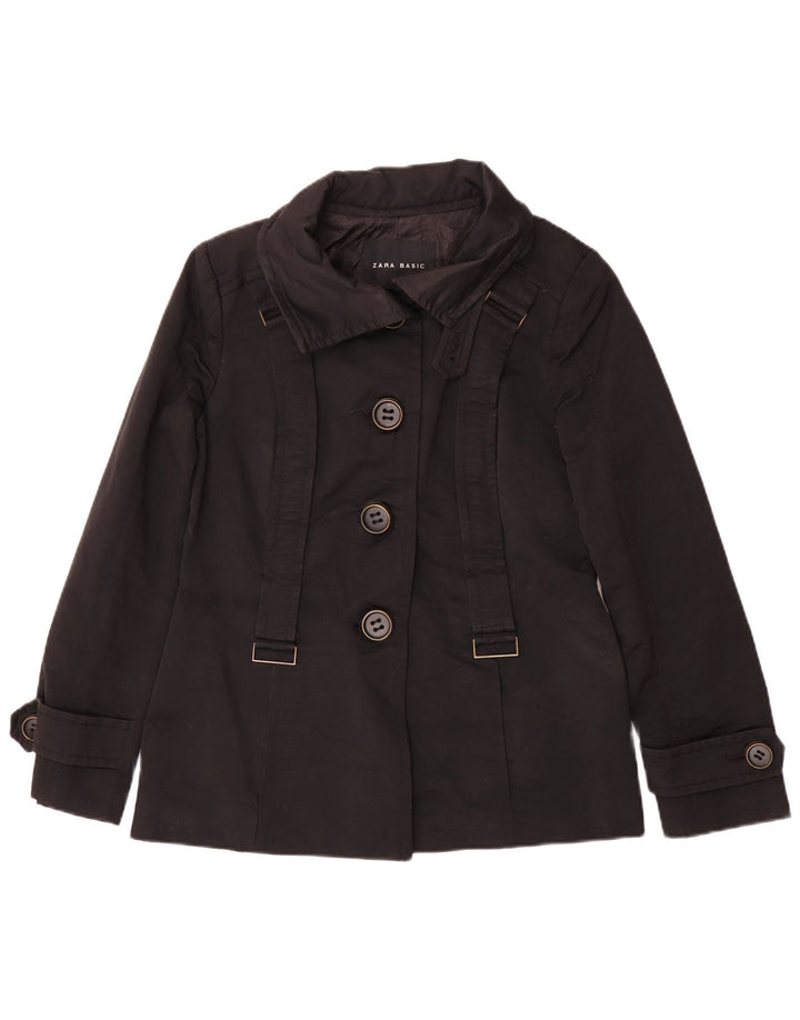Zara Mujer Gabardina Corta UK 44 Grande Algodón Negro